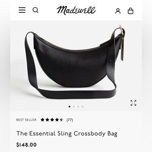 $148 Madewell Essentials Sling Crossbody Bag Black Leather
